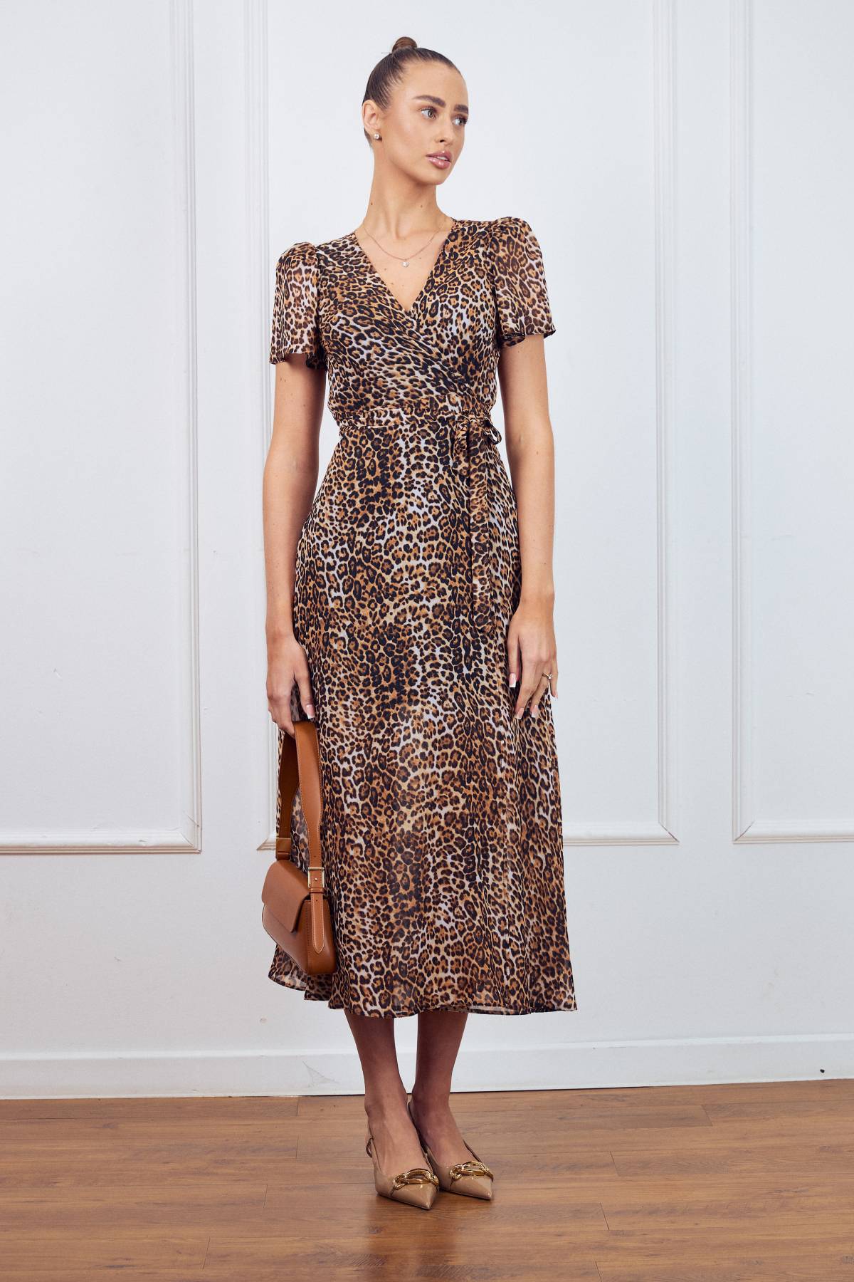 Шифонова сукня на запах в леопардовий принт | 90184 Шифонова сукня на запах в леопардовий принт | 90184