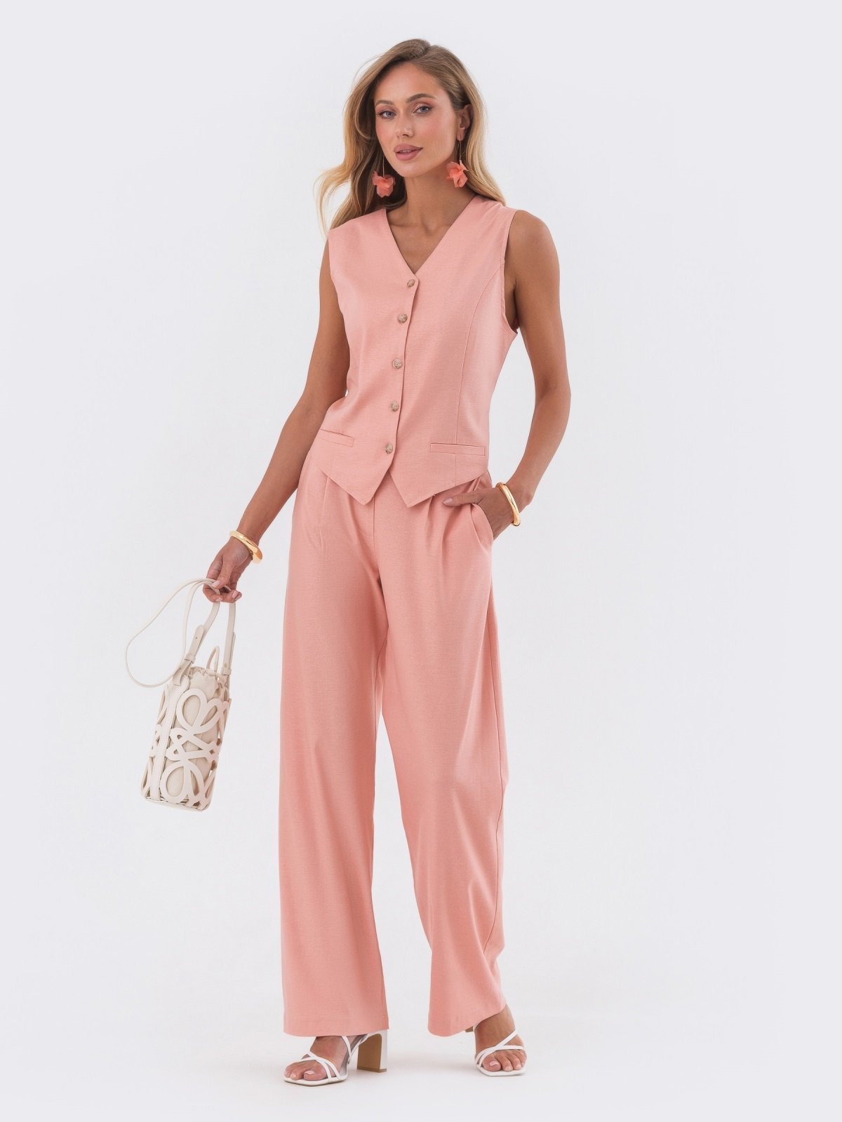 Літній костюм штани та жилет персиковий | 90036