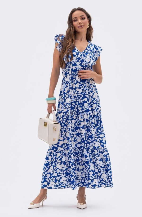 Літня довга сукня у квітчастий принт синя | 90165
