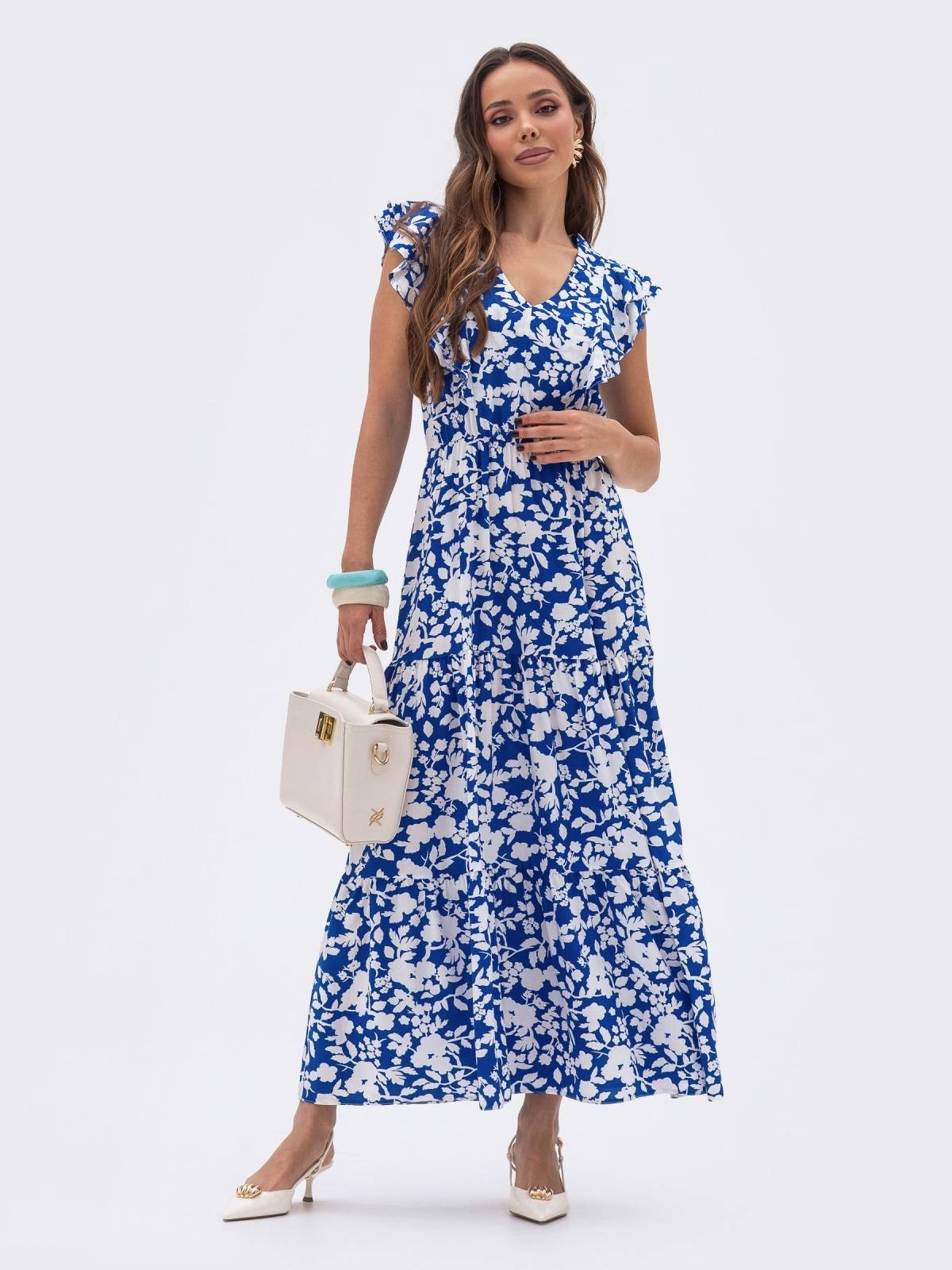 Літня довга сукня у квітчастий принт синя | 90165