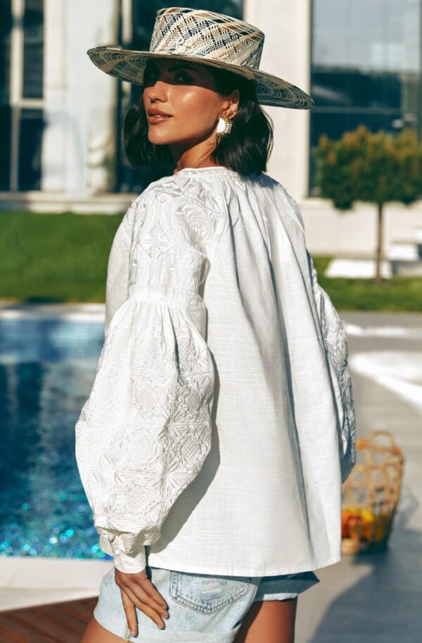 Літня бавовняна блузка з вишивкою біла | 90213