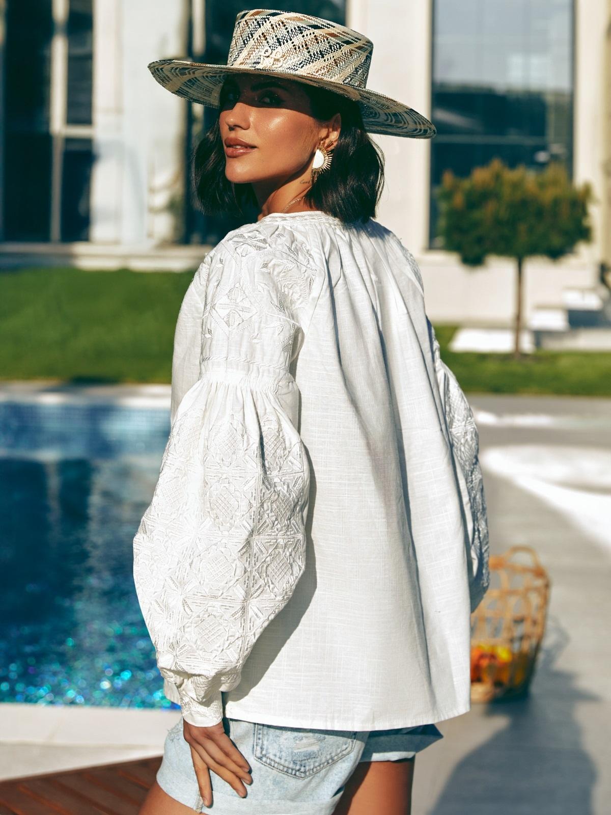 Літня бавовняна блузка з вишивкою біла | 90213 Літня бавовняна блузка з вишивкою біла | 90213