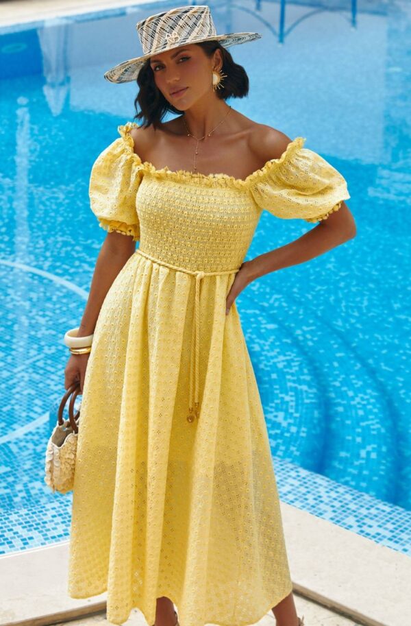 Літня розкльошена сукня з прошви жовта | 89864