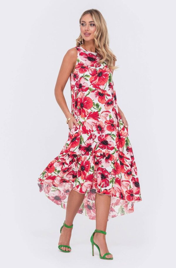 Літня сукня міді довжини в червоні маки | 90147
