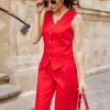 Літній костюм штани та жилет червоний | 90015