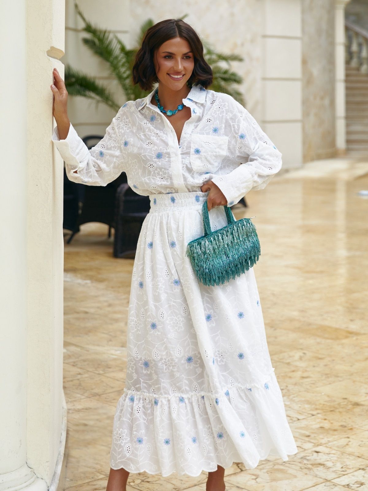 Костюм спідниця та сорочка з прошви білий | 90007