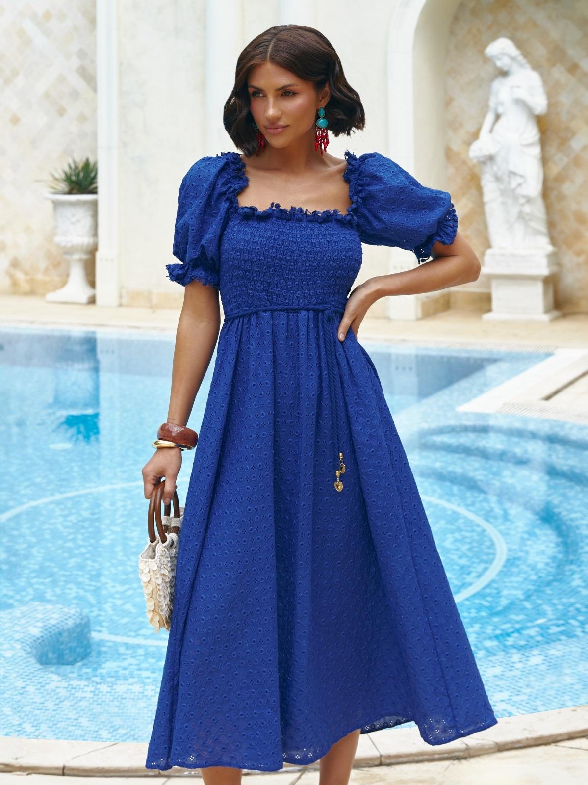 Літня розкльошена сукня з прошви синя | 89881 Літня розкльошена сукня з прошви синя | 89881