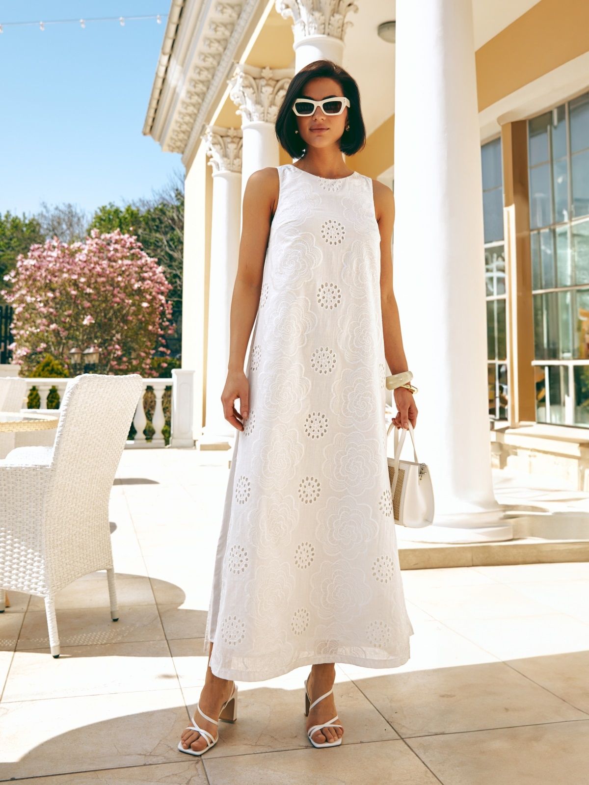 Довга сукня з прошви з підкладкою біла | 89965 Довга сукня з прошви з підкладкою біла | 89965