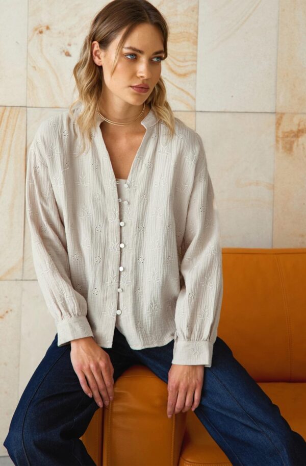 Сорочка бавовняна бежева з вишивкою | 90241