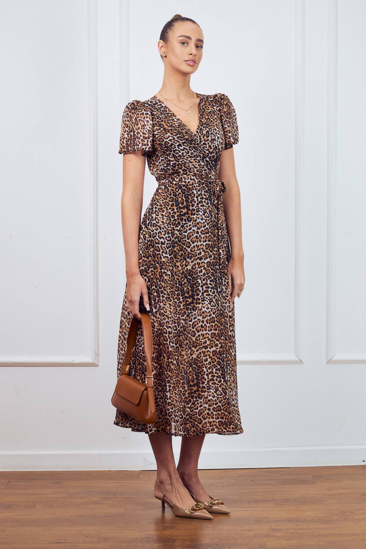 Шифонова сукня на запах в леопардовий принт | 90184 Шифонова сукня на запах в леопардовий принт | 90184