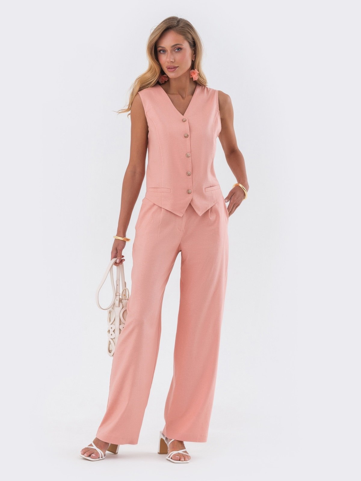 Літній костюм штани та жилет персиковий | 90036
