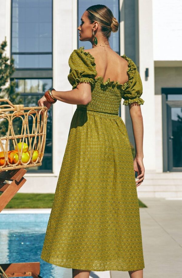 Літня розкльошена сукня з прошви хакі | 89874