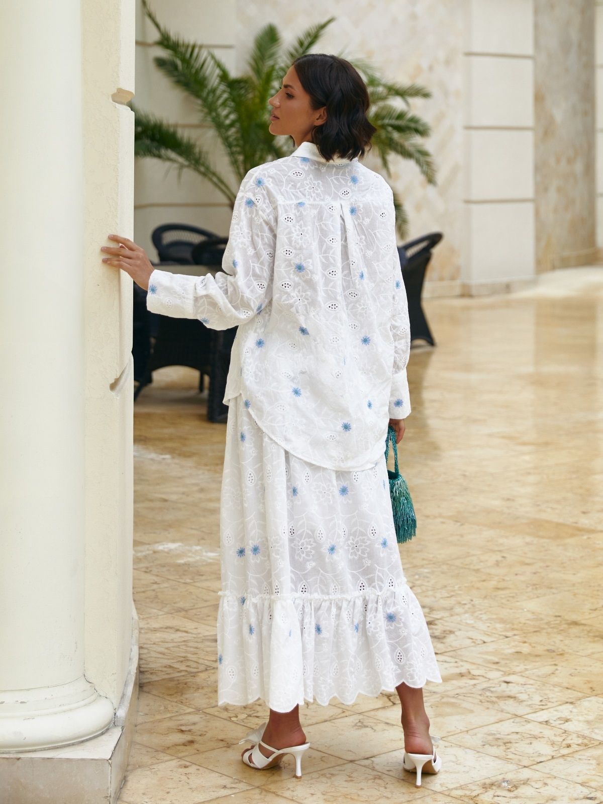 Костюм спідниця та сорочка з прошви білий | 90007