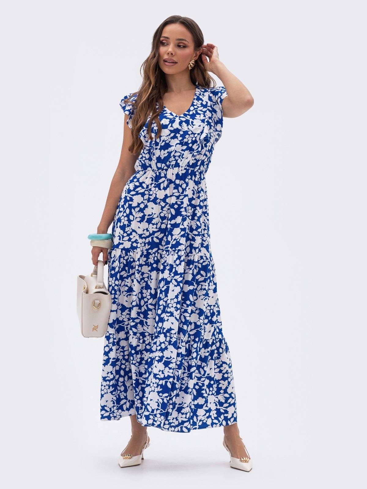 Літня довга сукня у квітчастий принт синя | 90165