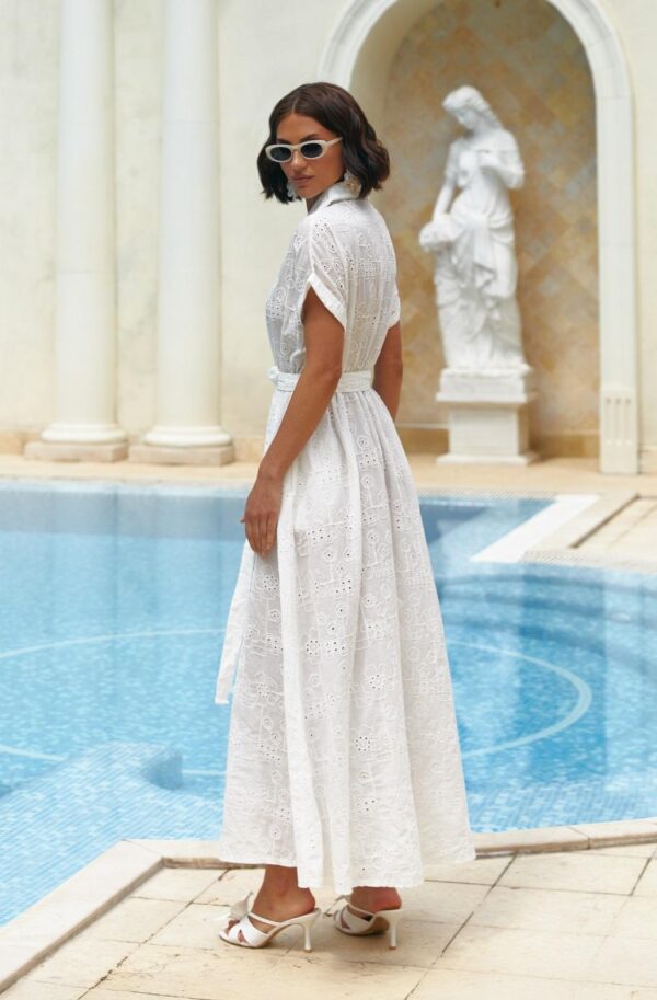 Літня довга сукня-сорочка з прошви біла | 89897