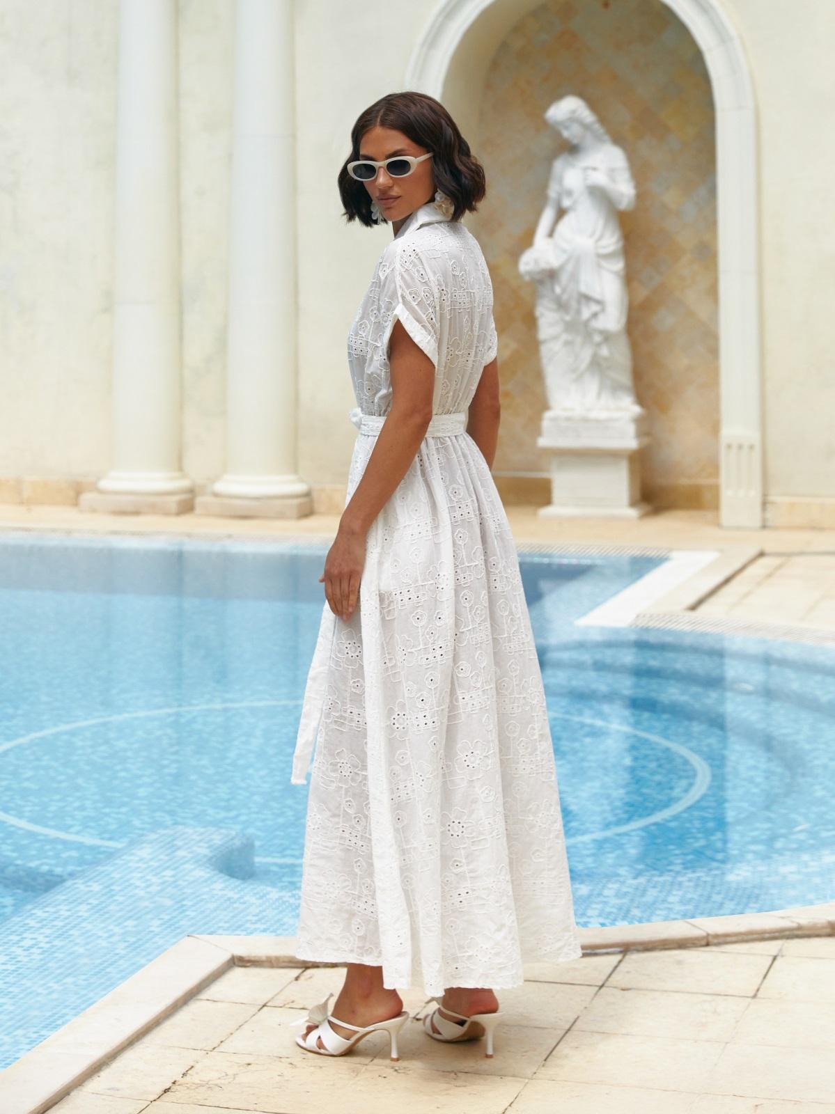 Літня довга сукня-сорочка з прошви біла | 89897 Літня довга сукня-сорочка з прошви біла | 89897