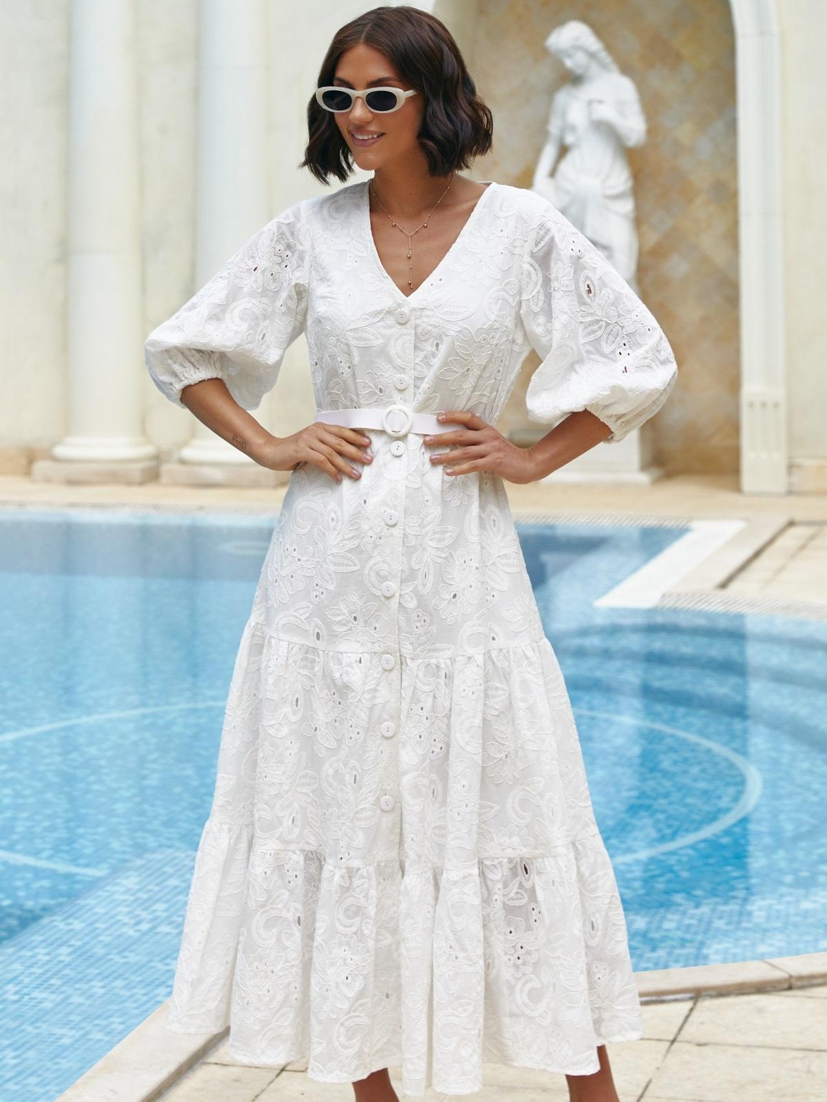 Сукня з бавовняної прошви молочна | 90197 Сукня з бавовняної прошви молочна | 90197