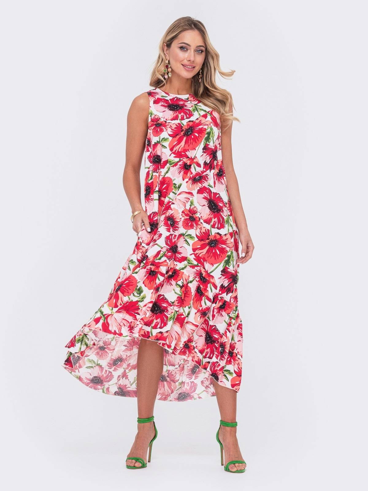 Літня сукня міді довжини в червоні маки | 90147 Літня сукня міді довжини в червоні маки | 90147