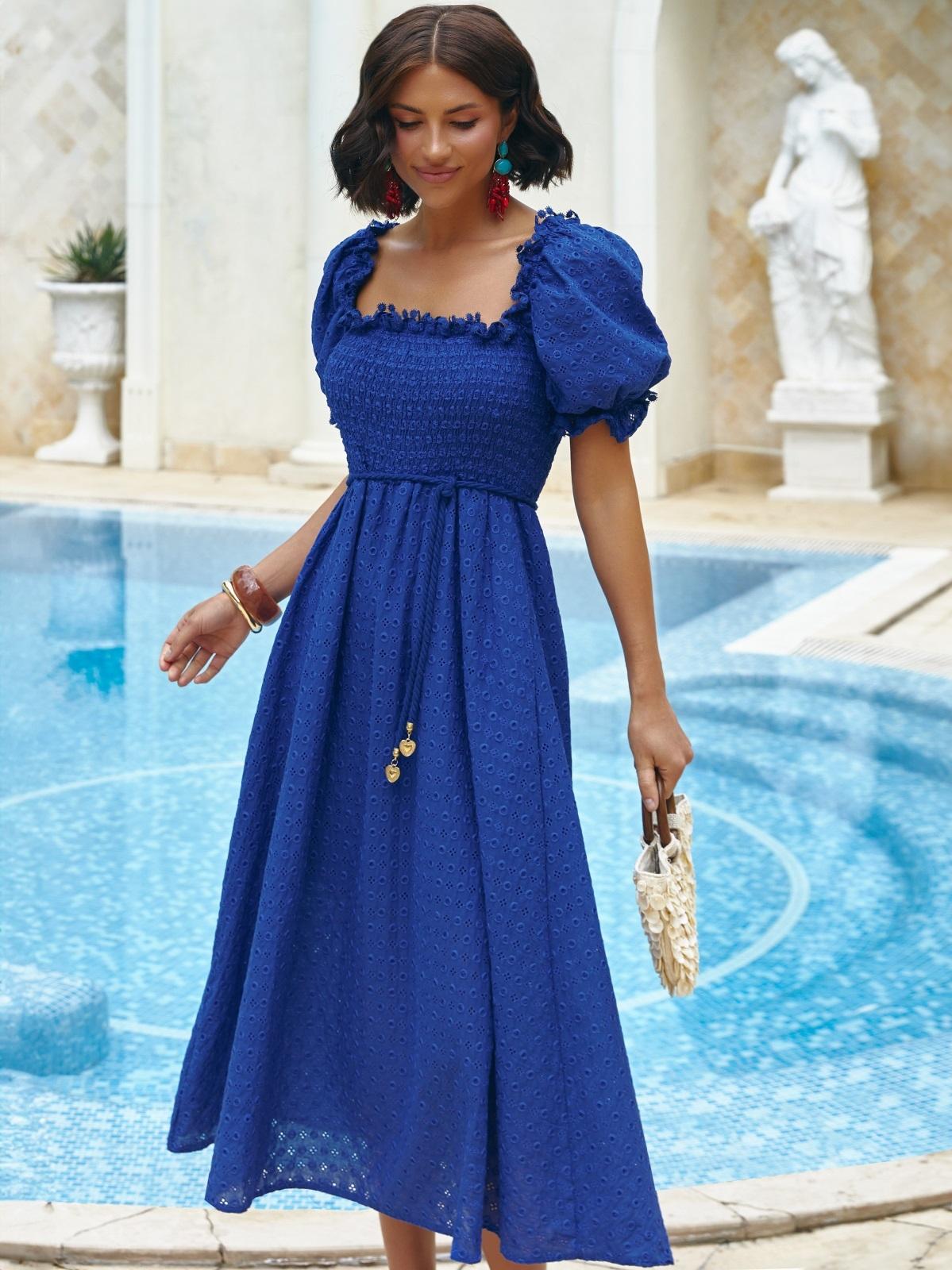 Літня розкльошена сукня з прошви синя | 89881 Літня розкльошена сукня з прошви синя | 89881
