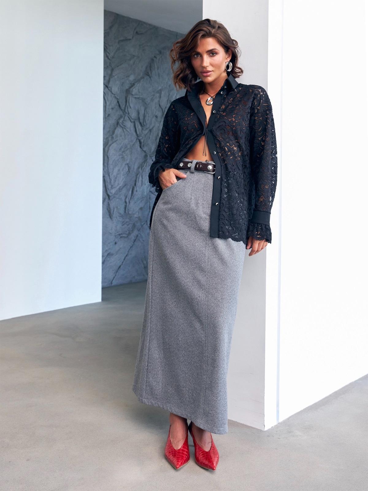 Трендова мереживна сорочка чорна | 90249