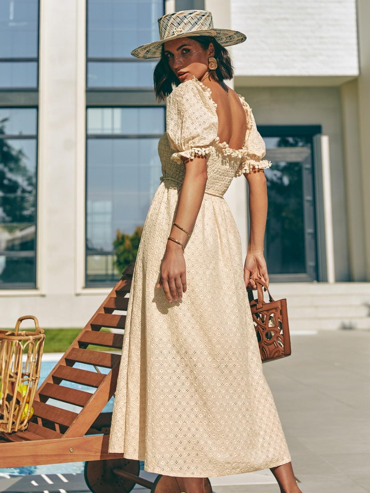 Літня розкльошена сукня з прошви бежева | 89890