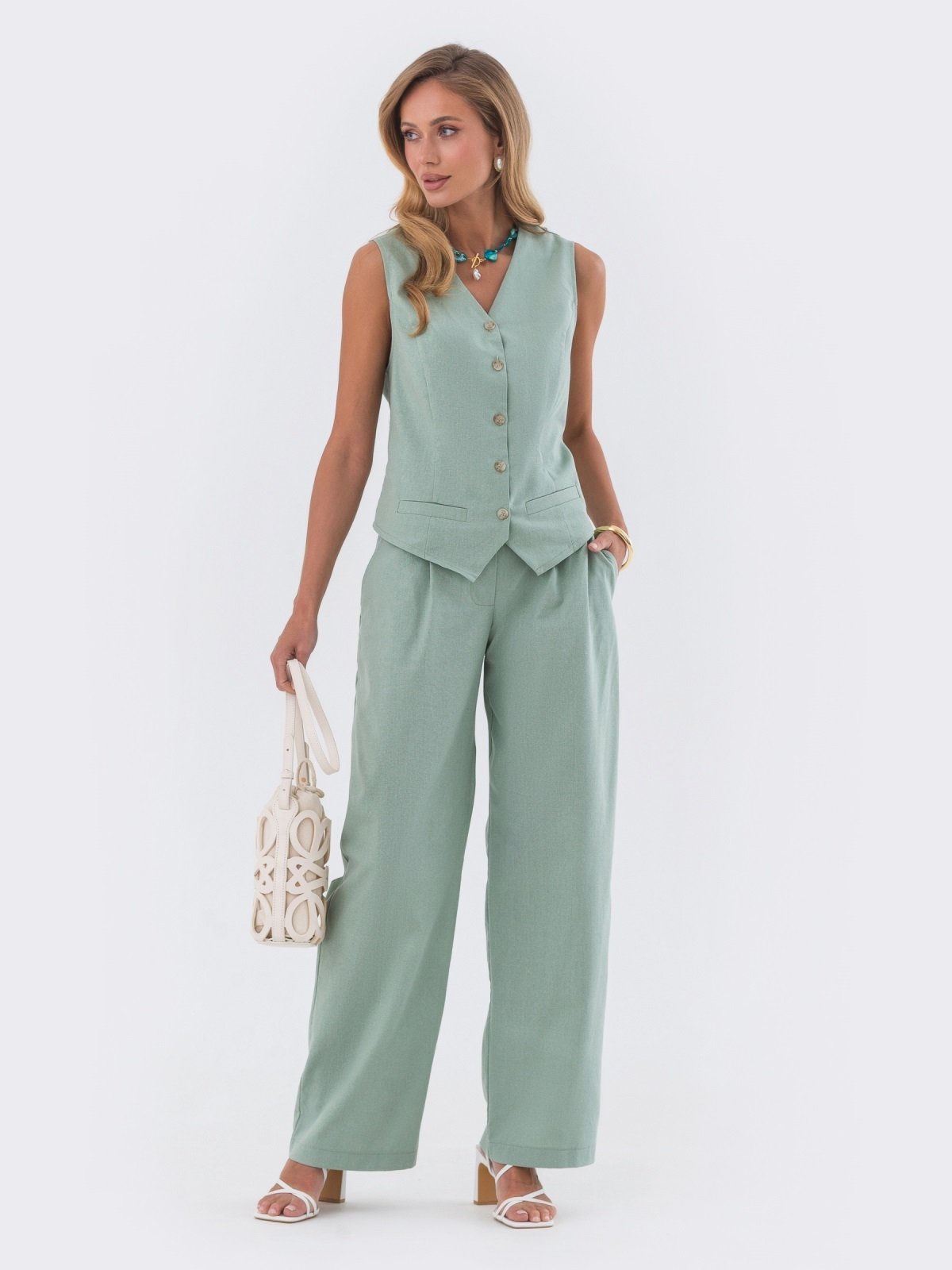 Літній костюм штани та жилет м'ятний | 90048