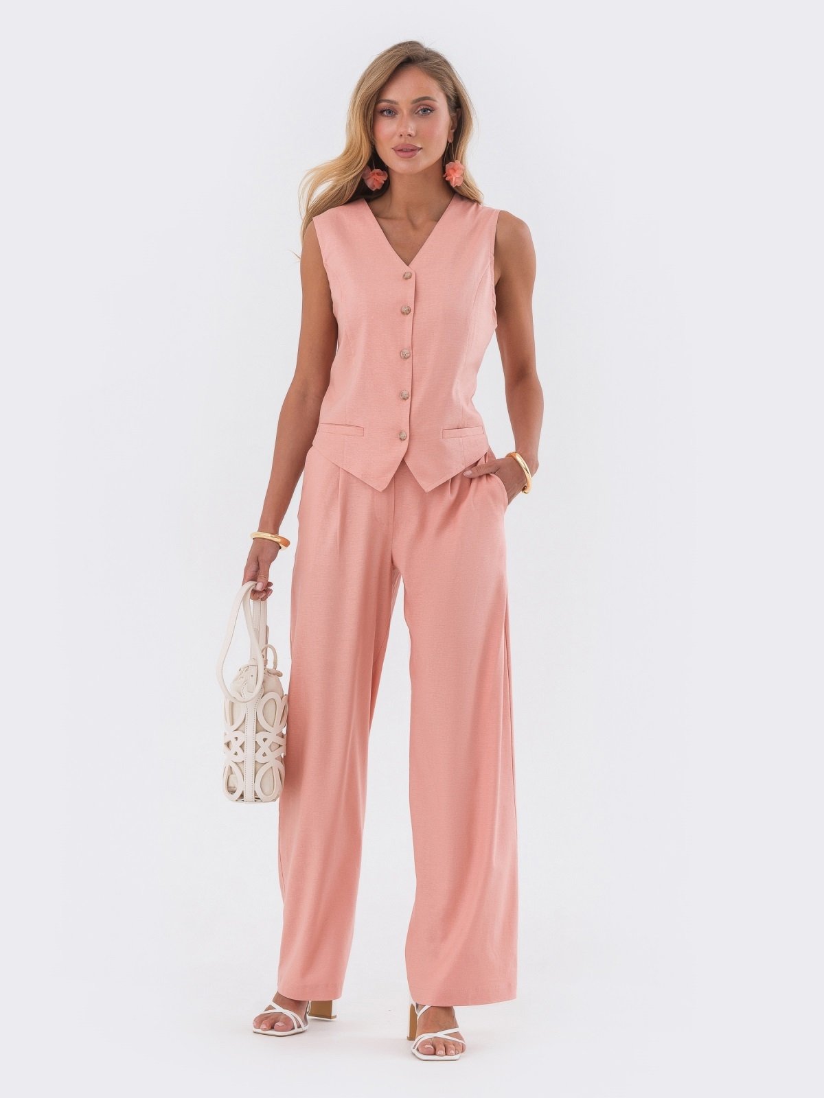 Літній костюм штани та жилет персиковий | 90036
