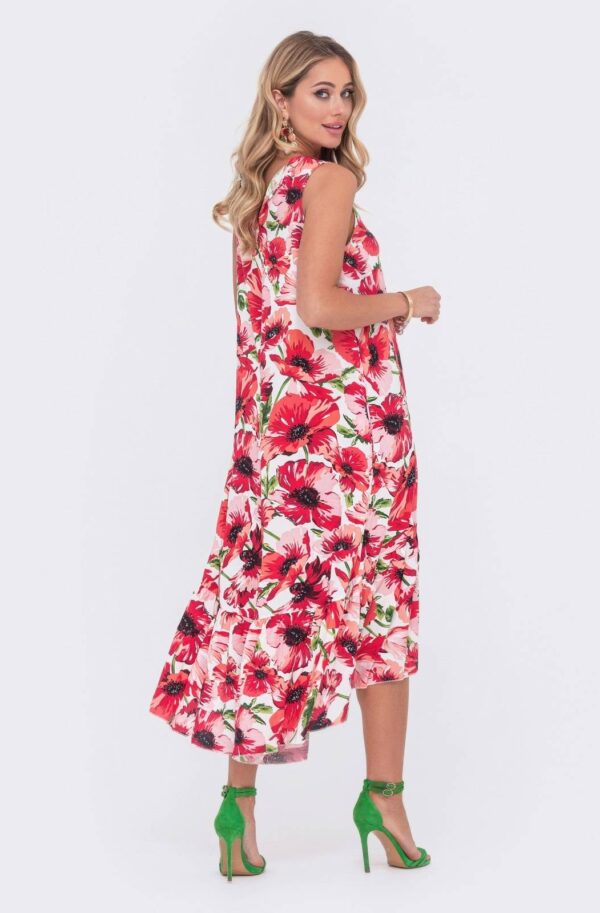 Літня сукня міді довжини в червоні маки | 90147