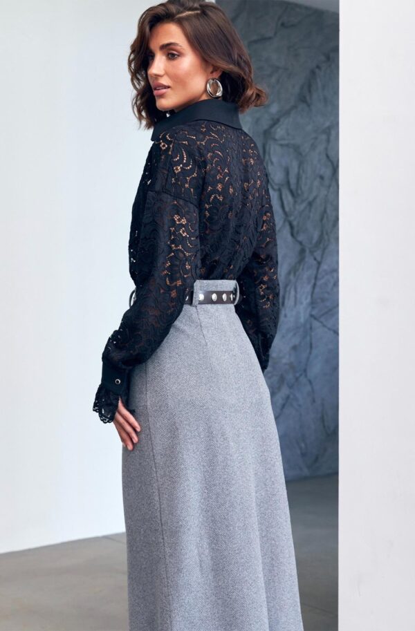 Трендова мереживна сорочка чорна | 90249