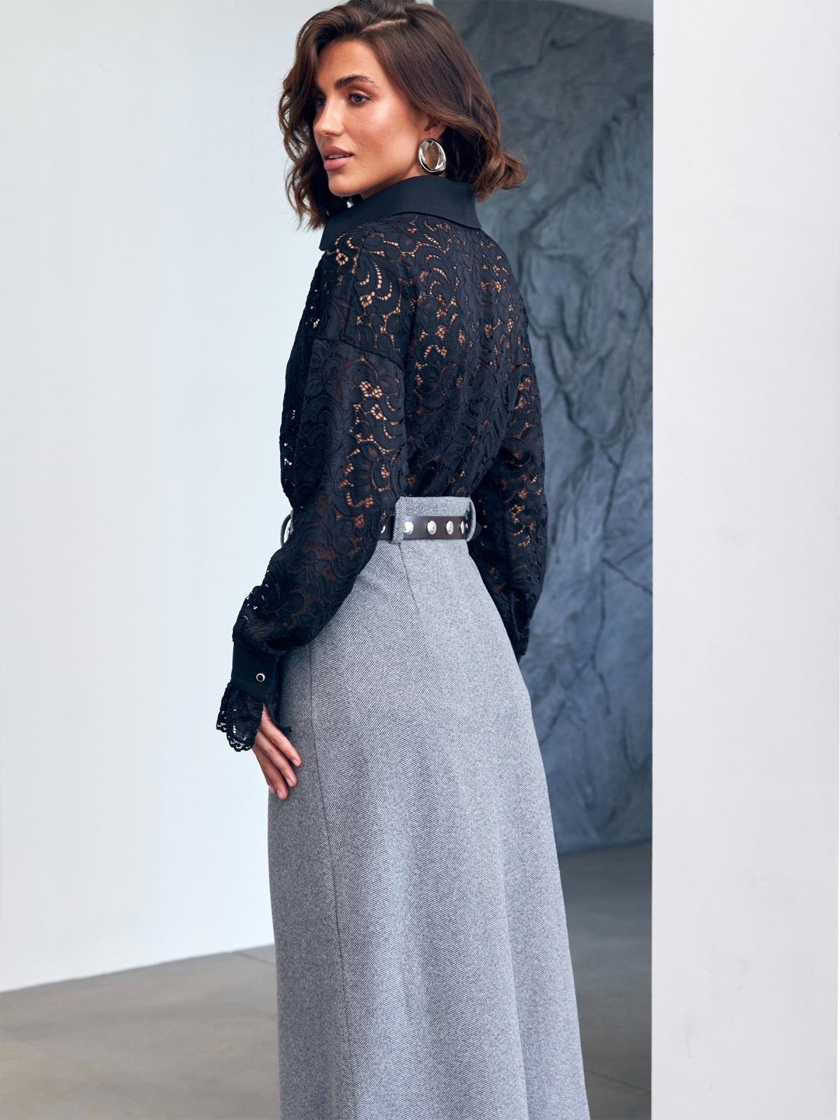 Трендова мереживна сорочка чорна | 90249