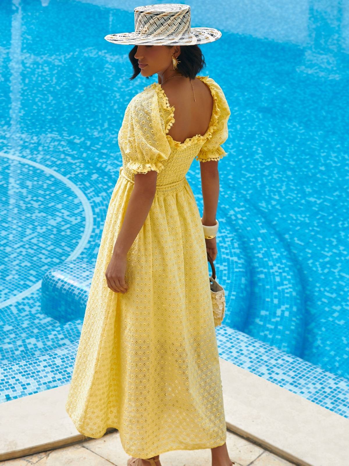 Літня розкльошена сукня з прошви жовта | 89864 Літня розкльошена сукня з прошви жовта | 89864
