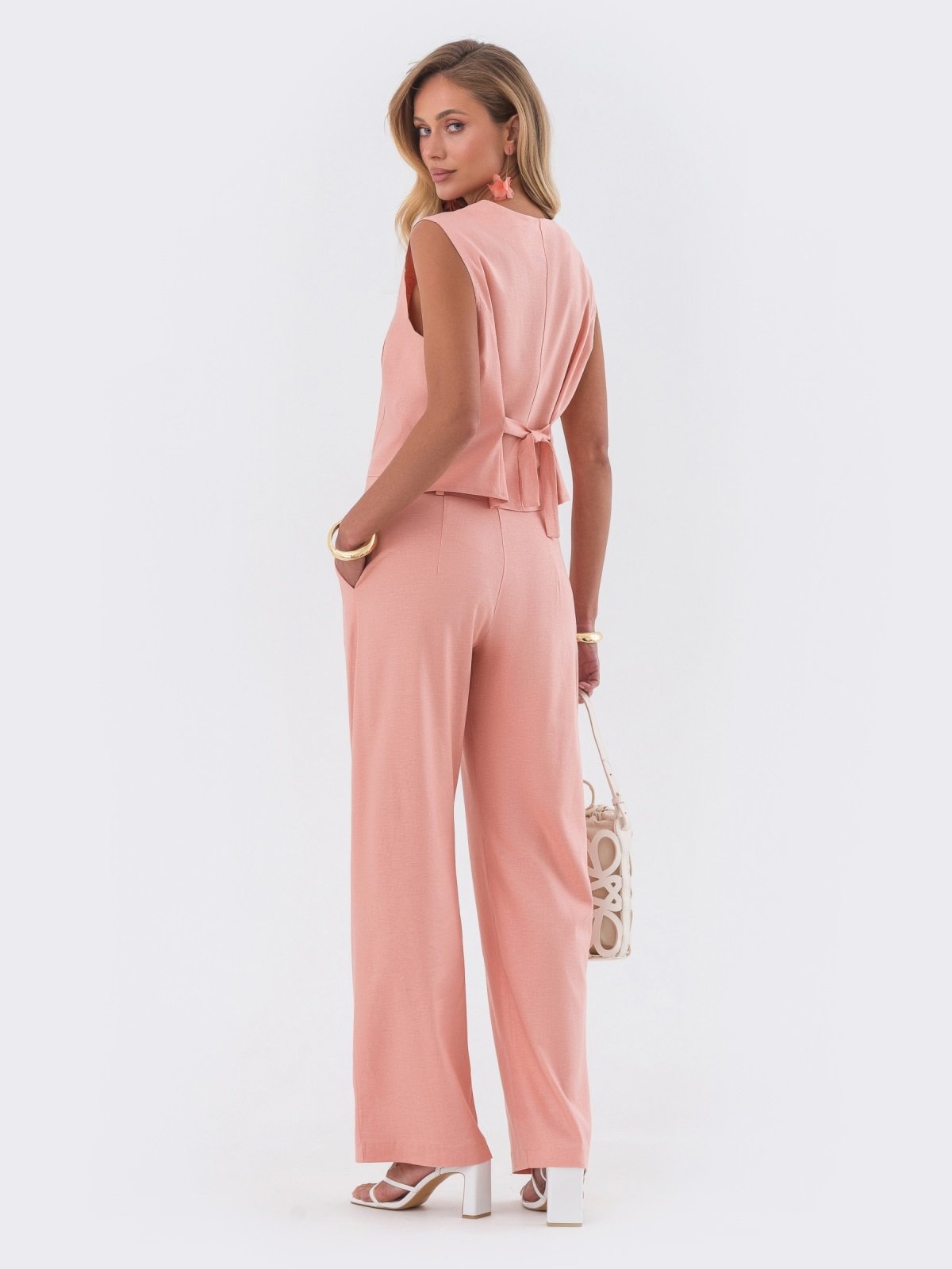 Літній костюм штани та жилет персиковий | 90036
