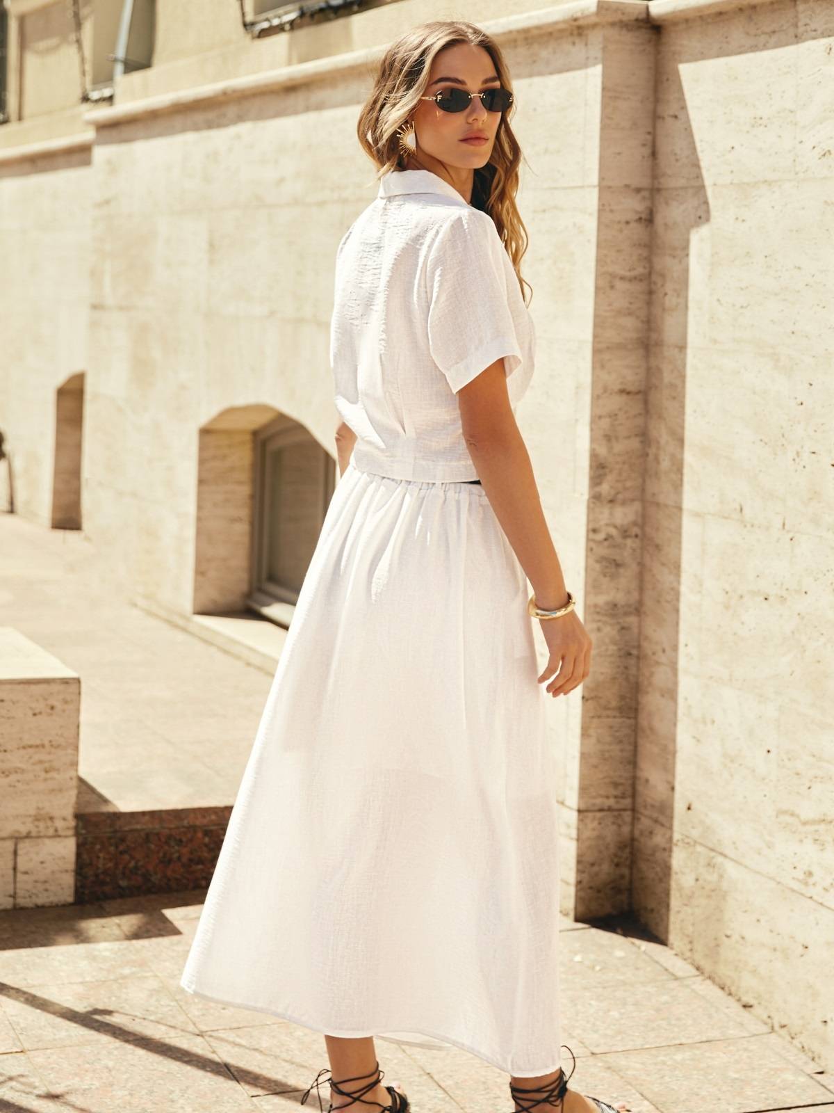 Літній костюм-двійка із віскози-жатки білий | 90027 Літній костюм-двійка із віскози-жатки білий | 90027