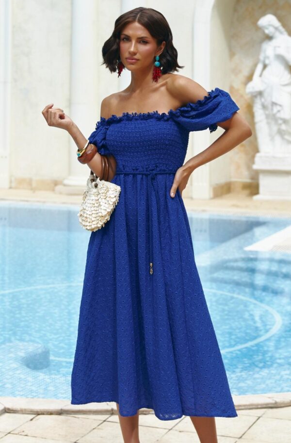 Літня розкльошена сукня з прошви синя | 89881