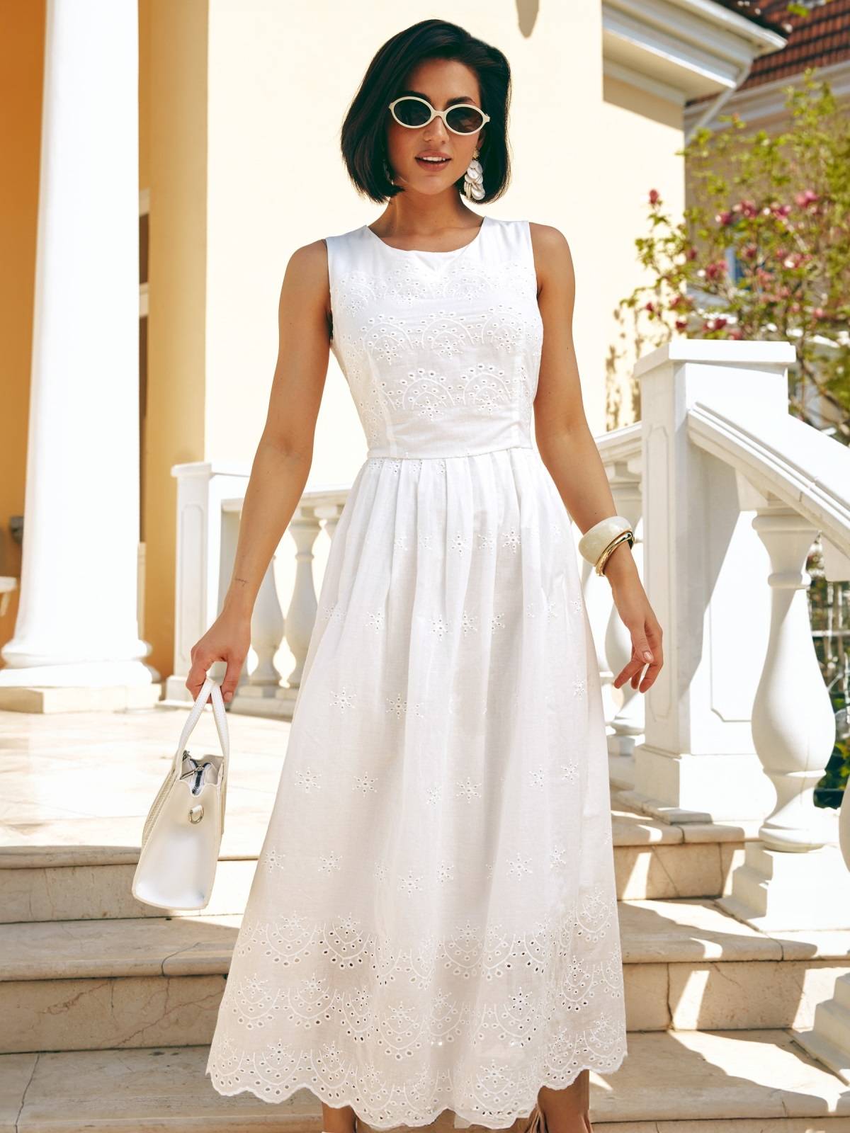 Літня сукня з прошви без рукавів біла | 90520 Літня сукня з прошви без рукавів біла | 90520