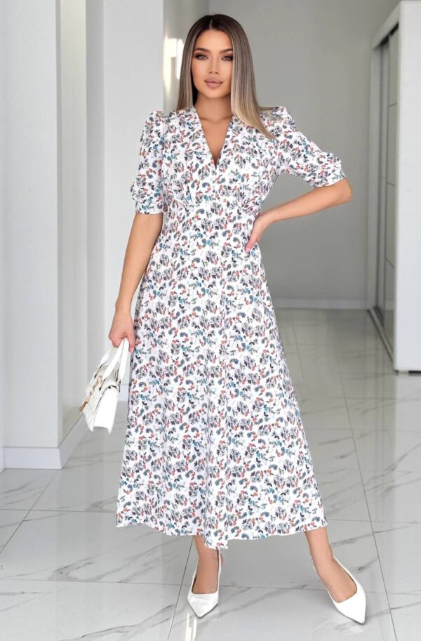 Літня сукня біла в дрібний квітковий принт | 90581