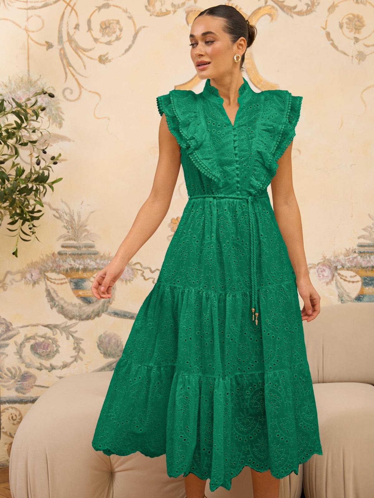 Літнє плаття-кльош зелене з прошви | 90344