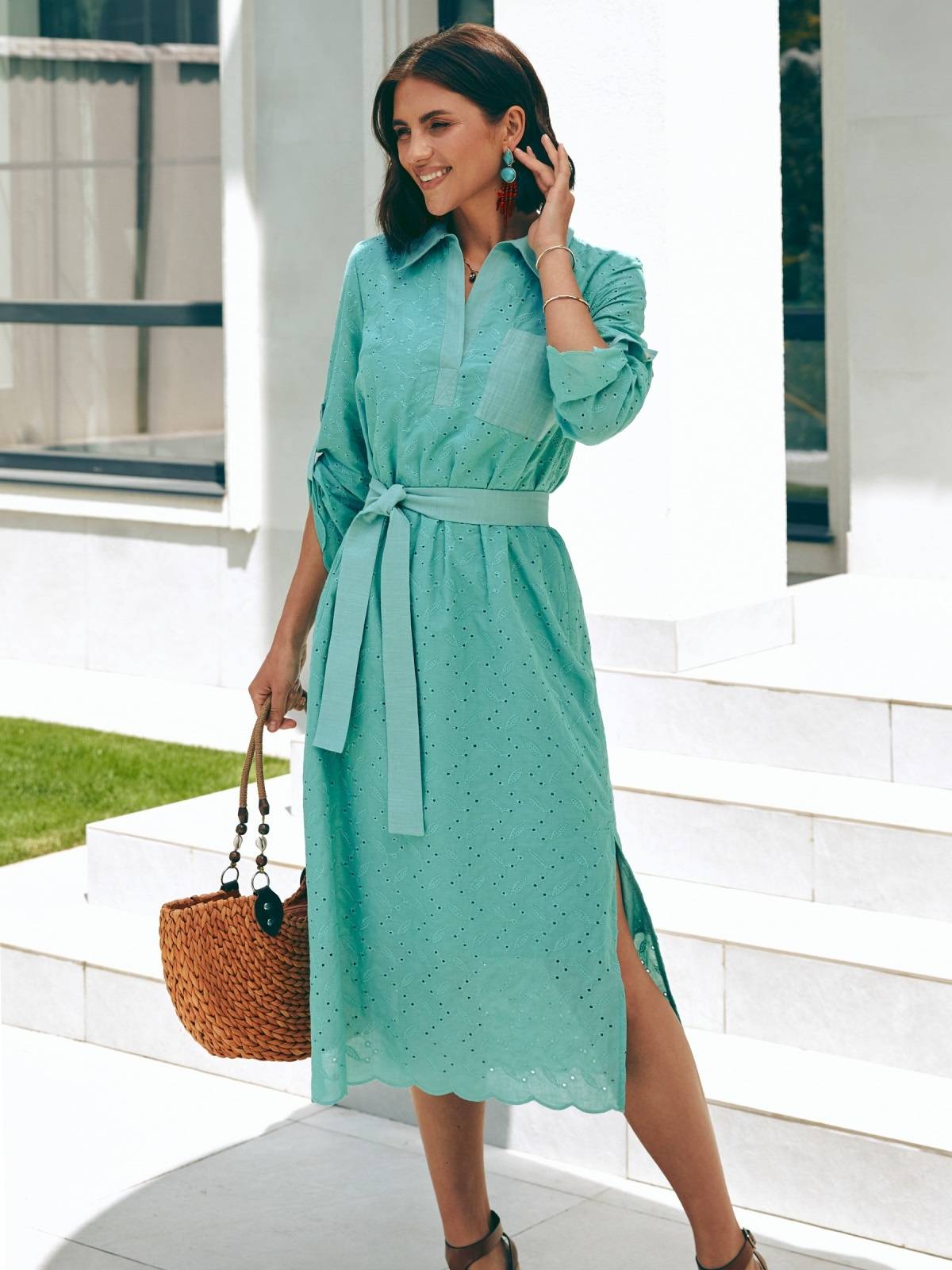 Плаття з прошви з розрізами з боків м'ятне | 90509 Плаття з прошви з розрізами з боків м'ятне | 90509