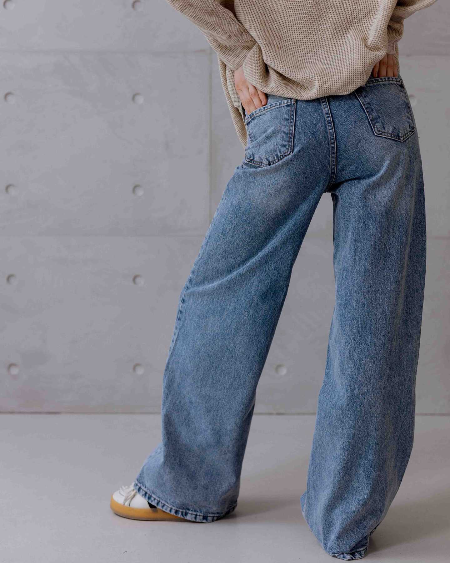 Широкі джинси з ефектом варки блакитні | 90419