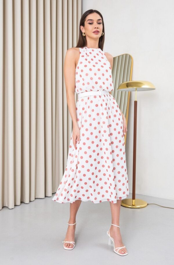 Літнє шифонове біле плаття в горох | 90591