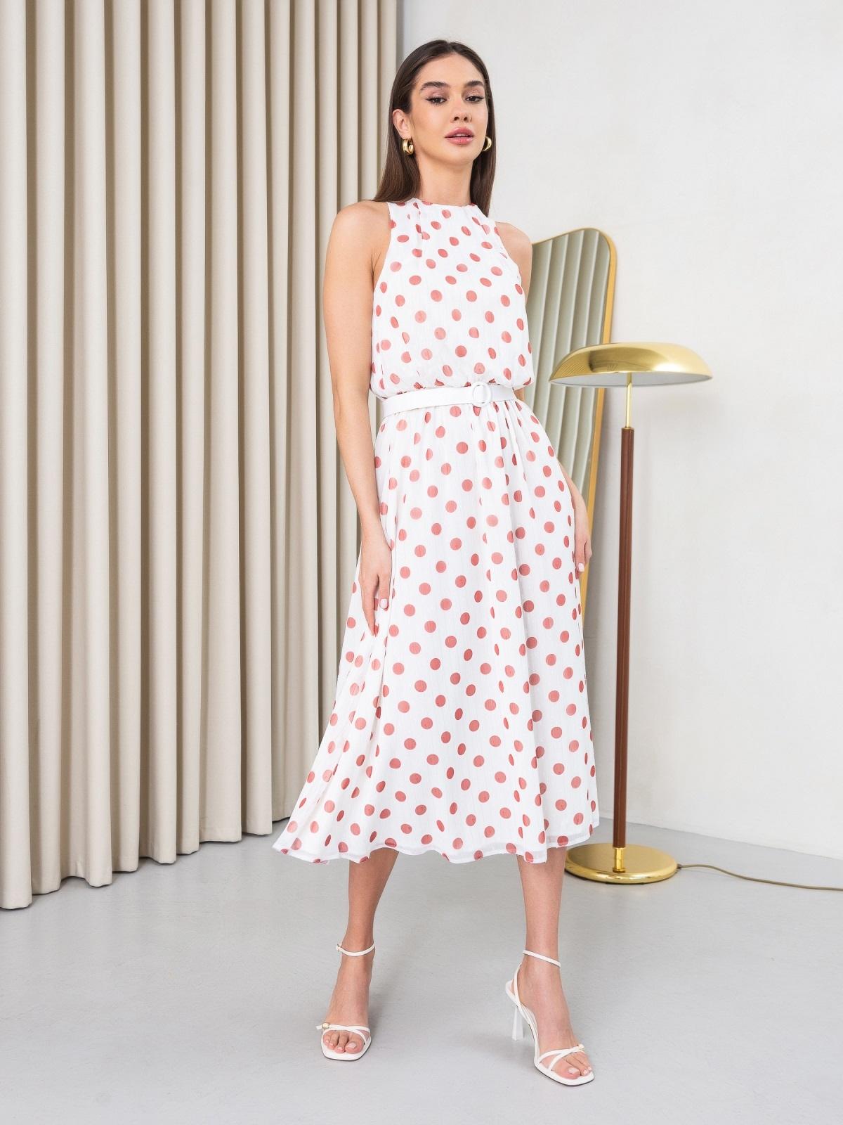 Літнє шифонове біле плаття в горох | 90591