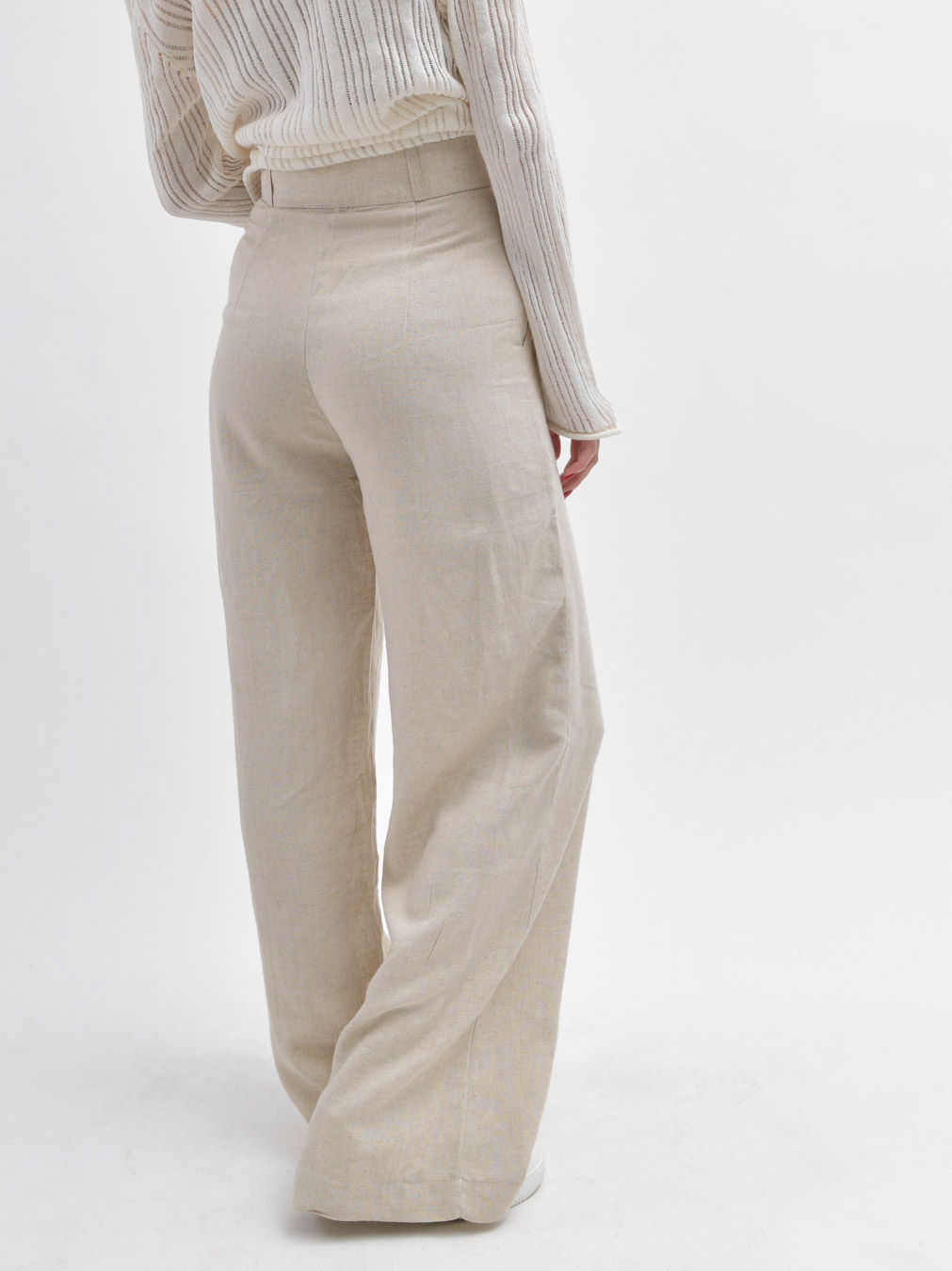 Жіночі широкі штани з льону бежеві | 90360