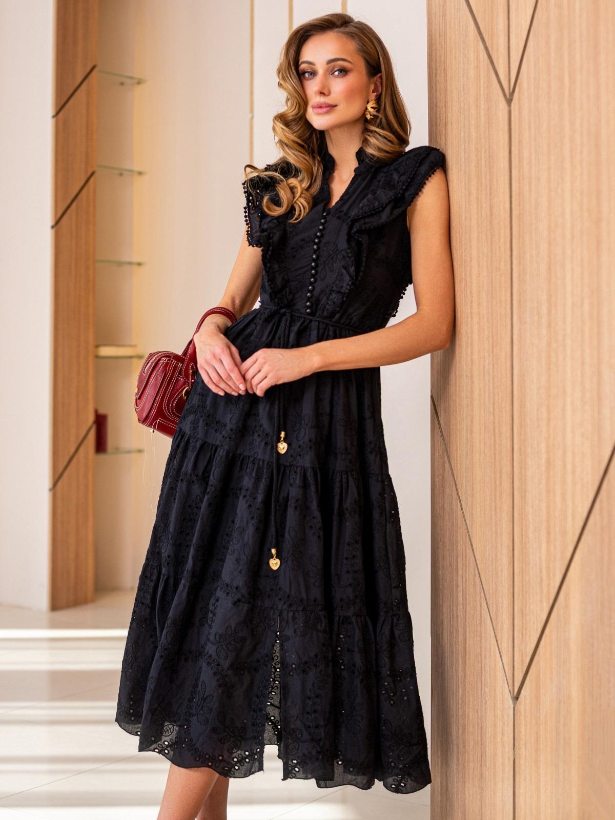 Літнє плаття-кльош чорне з прошви | 90334 Літнє плаття-кльош чорне з прошви | 90334