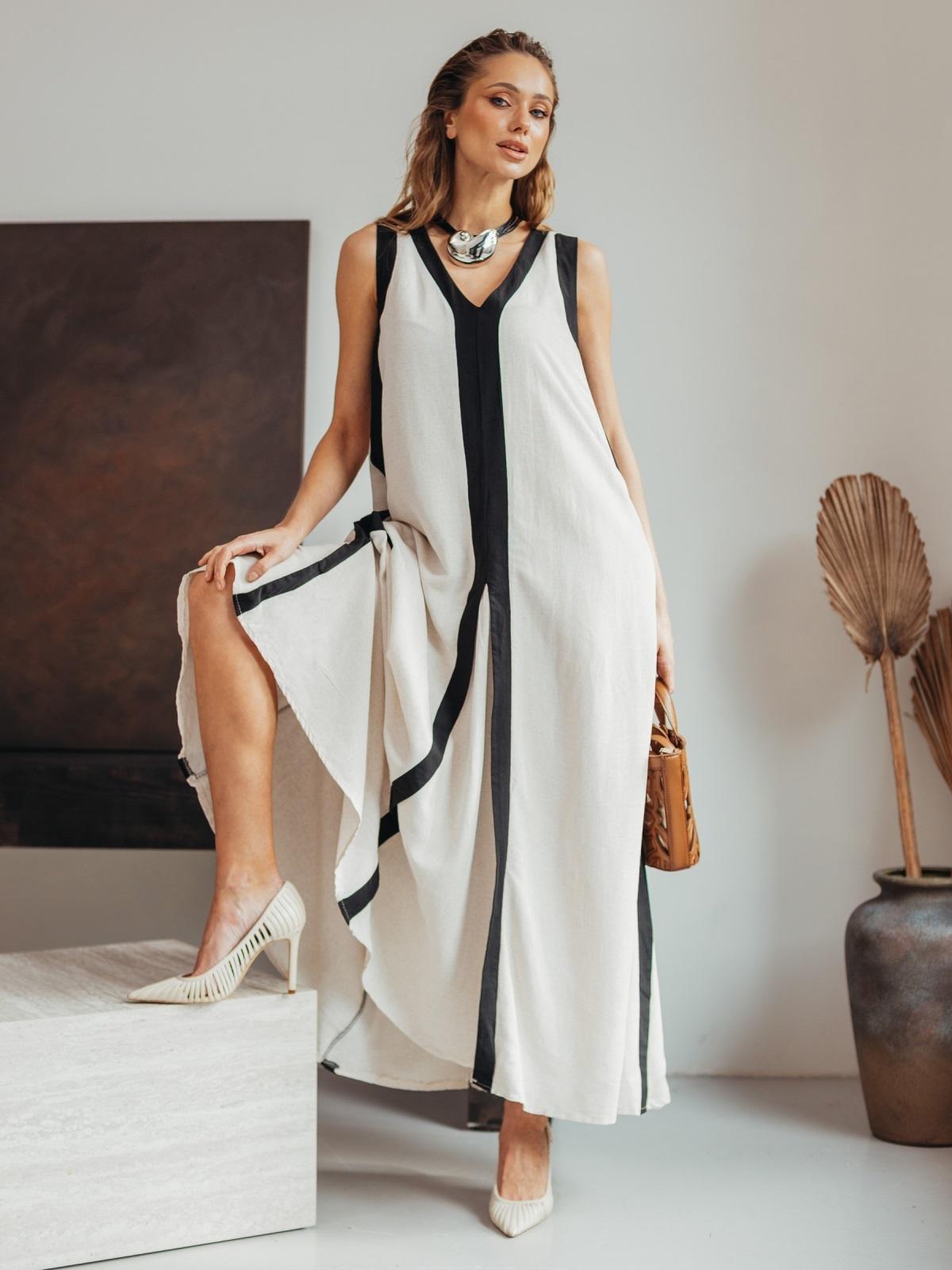 Літня довга сукня бежева вільного крою | 90323 Літня довга сукня бежева вільного крою | 90323