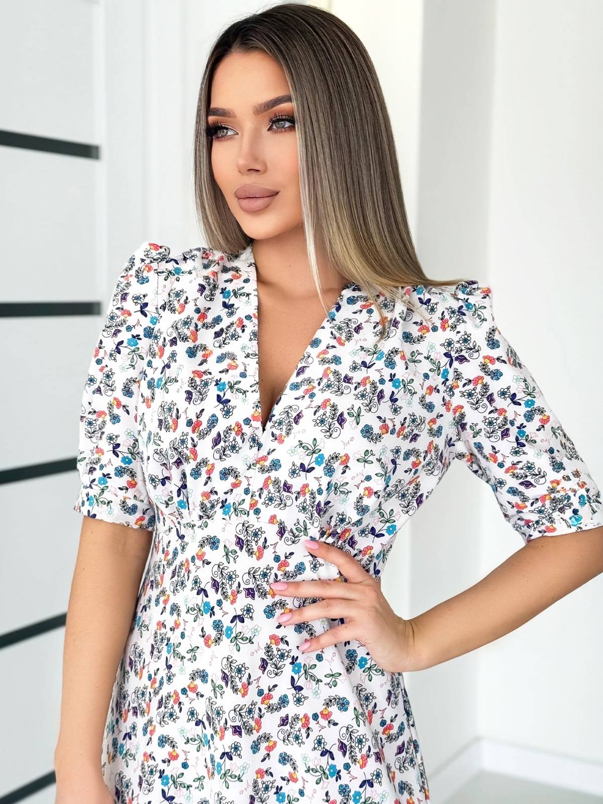 Літня сукня біла в дрібний квітковий принт | 90581