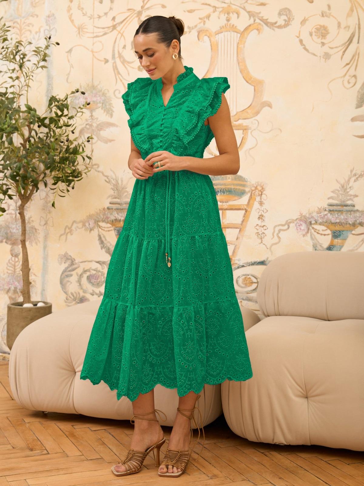 Літнє плаття-кльош зелене з прошви | 90344