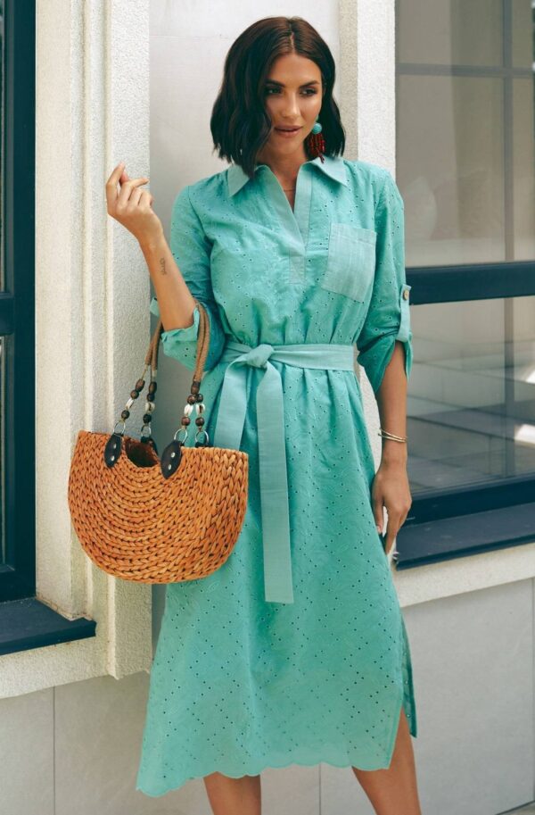 Плаття з прошви з розрізами з боків м'ятне | 90509