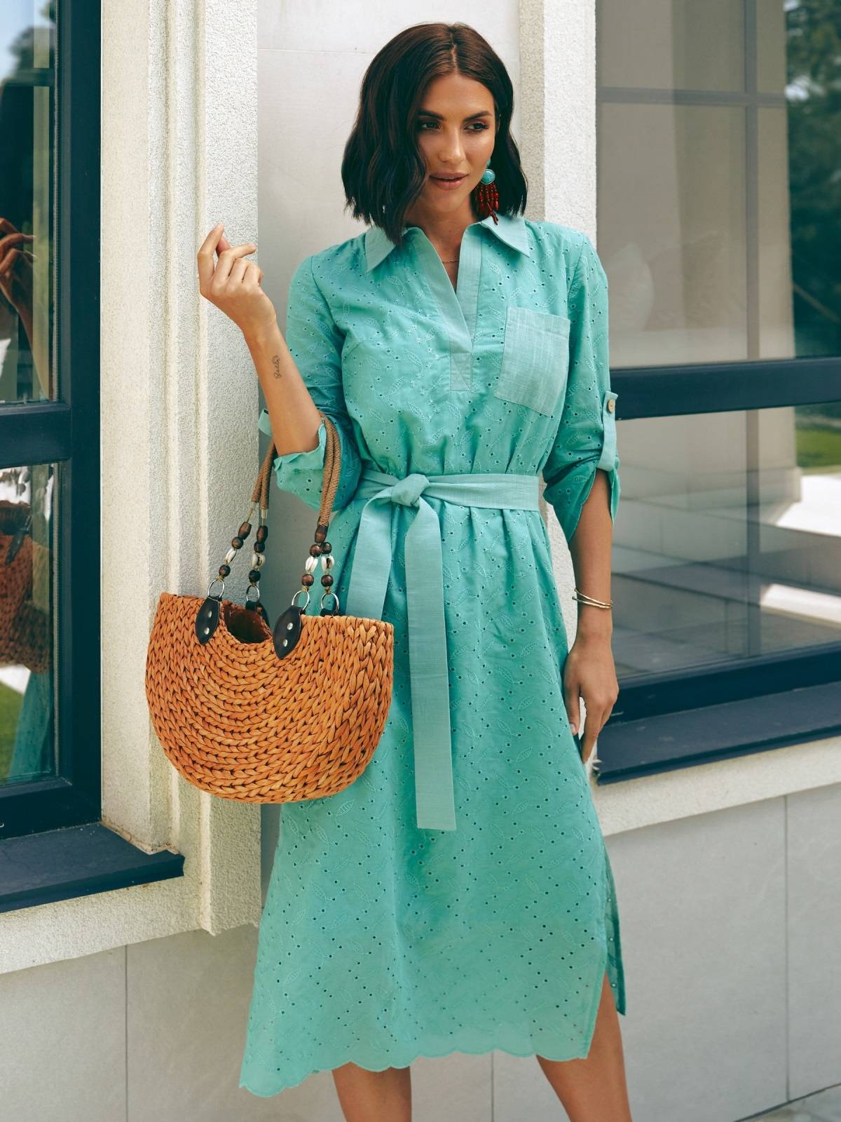 Плаття з прошви з розрізами з боків м'ятне | 90509 Плаття з прошви з розрізами з боків м'ятне | 90509