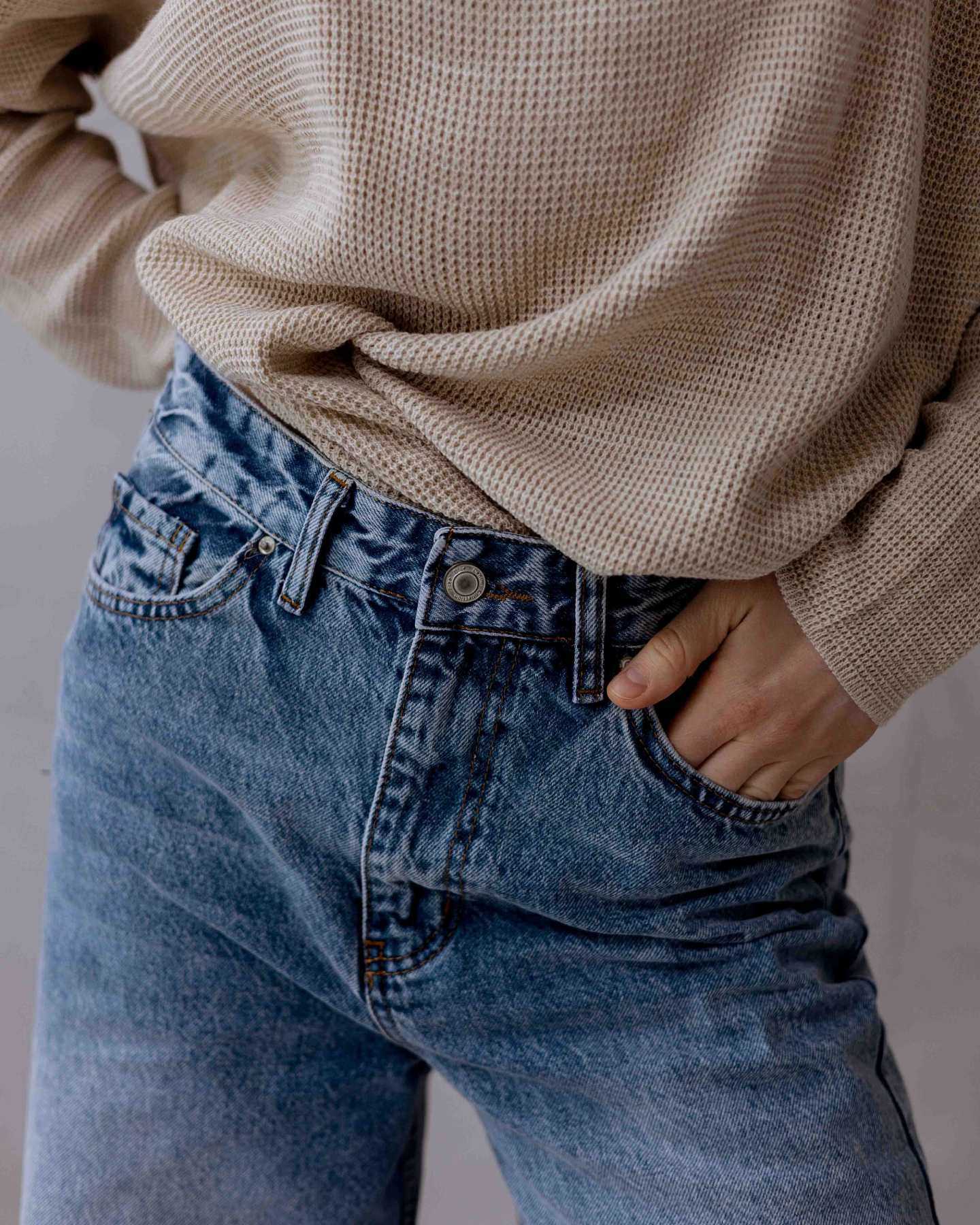 Широкі джинси з ефектом варки блакитні | 90419