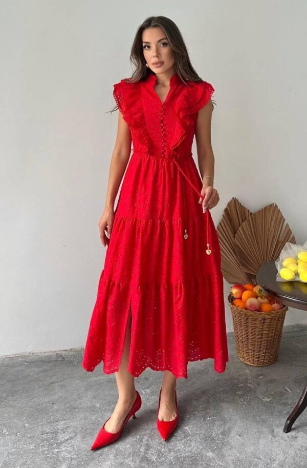 Літнє плаття-кльош червоне з прошви | 90546